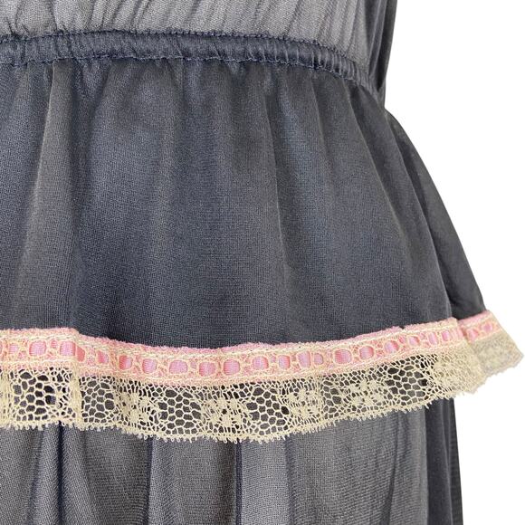 Vintage 70s Gossard Artemis Black & Pink Lacy Embroidered Maxi Nightgown size S - Picture 7 of 11